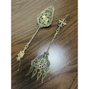 RARE Vintage 2 Piece Serving Montagnani Italy Ornate 4 Prong Fork And Slice‎
